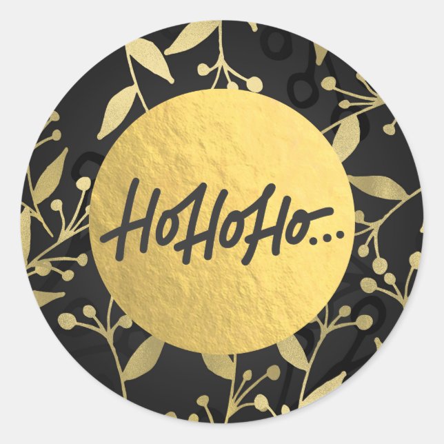 Sticker Rond HO HO HO Noël Vacances Botanique Gold Foil (Devant)