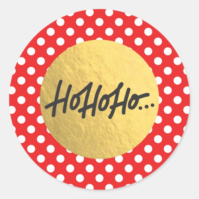Sticker Rond HO HO HO Noël Vacances Pois Gold Foil (Devant)