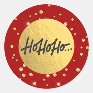 Sticker Rond HO HO HO Noël Vacances Rouge Or points Feuille mét