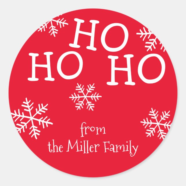 Sticker Rond Ho Ho Ho Red Noël Holiday Personnalisé (Devant)