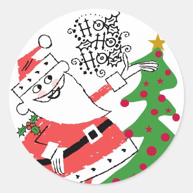 Sticker Rond Ho Ho Ho Retro Père Noël (Devant)