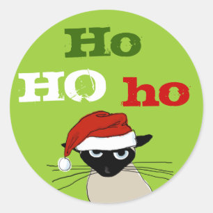 Sticker Rond Ho Ho Ho Siamese Cat Noël Noël