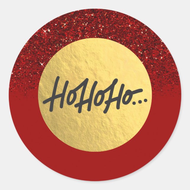 Sticker Rond HO HO Holiday Red Glitter Gold Foil (Devant)