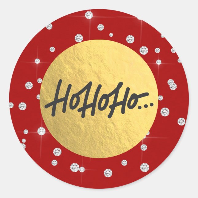 Sticker Rond HO HO Jours de Noël Rouge Doigts d'argent (Devant)