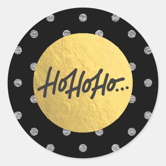 Sticker Rond HO HO Silver Pois Gold Foil de Noël (Devant)