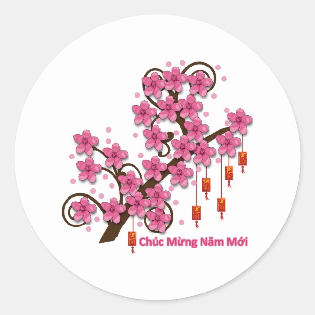 Sticker Rond Hoa Dao Bonne Année (Devant)