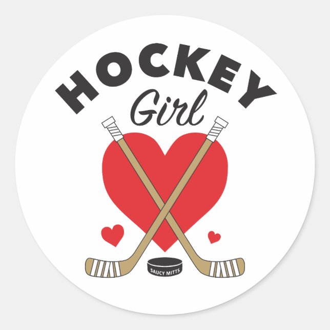 Sticker Rond Hockey Girl Les filles Love Heart Hockey Sticks (Devant)