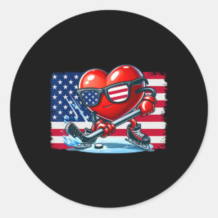 Sticker Rond Hockey Saint-Valentin Valentin Drapeau américain L