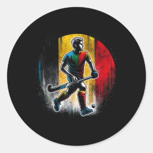 Sticker Rond Hockey sur gazon Belgique Hommes Drapeau Belge Fie