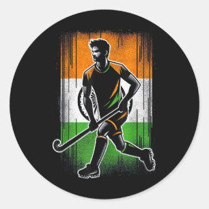 Sticker Rond Hockey sur gazon Inde Hommes Drapeau indien Hockey