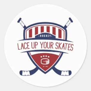 Sticker Rond Hockey sur glace Patinage bleu rouge