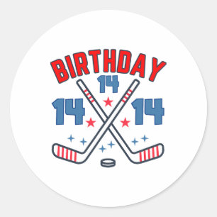 Sticker Rond Hockey sur glace Quatorze Anniversaire Garçon 14e
