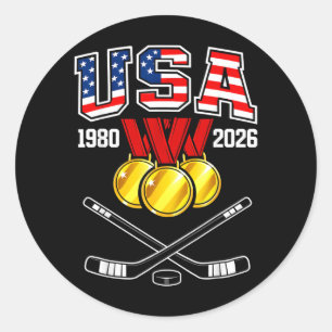 Sticker Rond Hockey Vintage Usa Bâtons Croisés 1982 2026