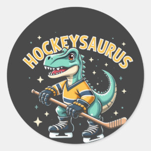 Sticker Rond Hockeysaurus Dinosaure de hockey sur glace Amateur