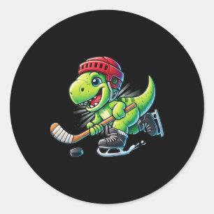 Sticker Rond Hockeysaurus Dinosaure Hockey sur Glace Trex Enfan