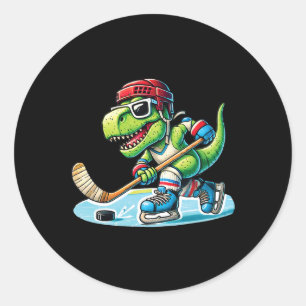 Sticker Rond Hockeysaurus Dinosaure Hockey sur Glace Trex Enfan