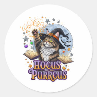 Sticker Rond Hocus Purrcus Coon - Maine Coon Halloween Spell