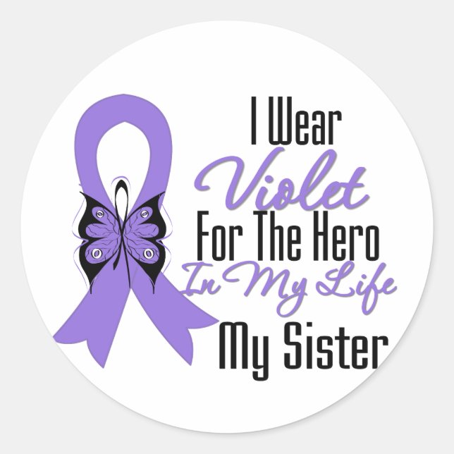 Sticker Rond Hodgkins Lymphoma Ribbon Mon héros Ma soeur (Devant)