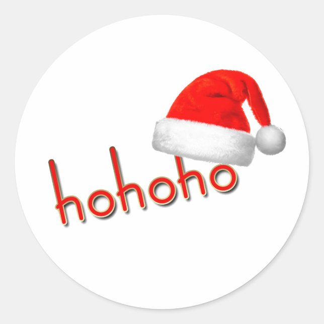 Sticker Rond HoHoHo Casquette de Noël Rouge Blanc Simple (Devant)