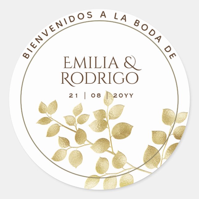 Sticker Rond Hoja de oro española Boda bienvenida faveur d (Devant)