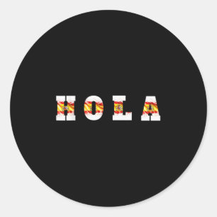 Sticker Rond Hola Texte Avec Drapeau Espagnol, Salutation Espag