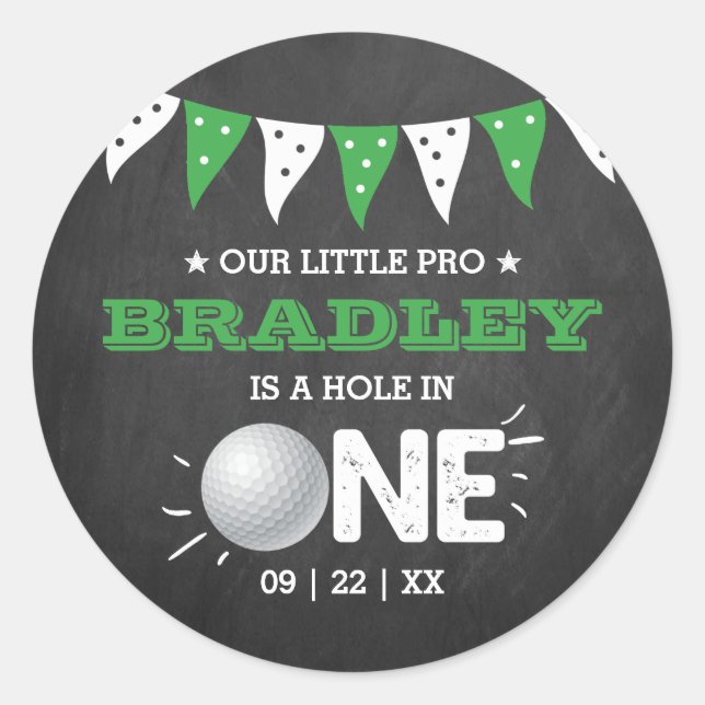 Sticker Rond Hole In One Boys Golf 1er Anniversaire Par tee (Devant)