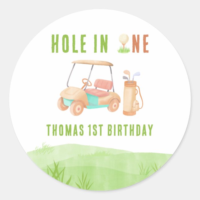 Sticker Rond Hole In One First Birthday Party (Devant)
