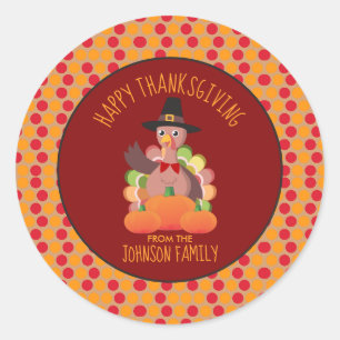 Sticker Rond Holiday Bon thanksgiving Turquie Nom de famille