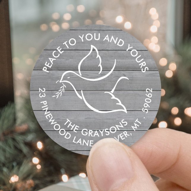 Sticker Rond Holiday Dove Peace Wives Grey Wood Retourner l'adr (Créateur téléchargé)