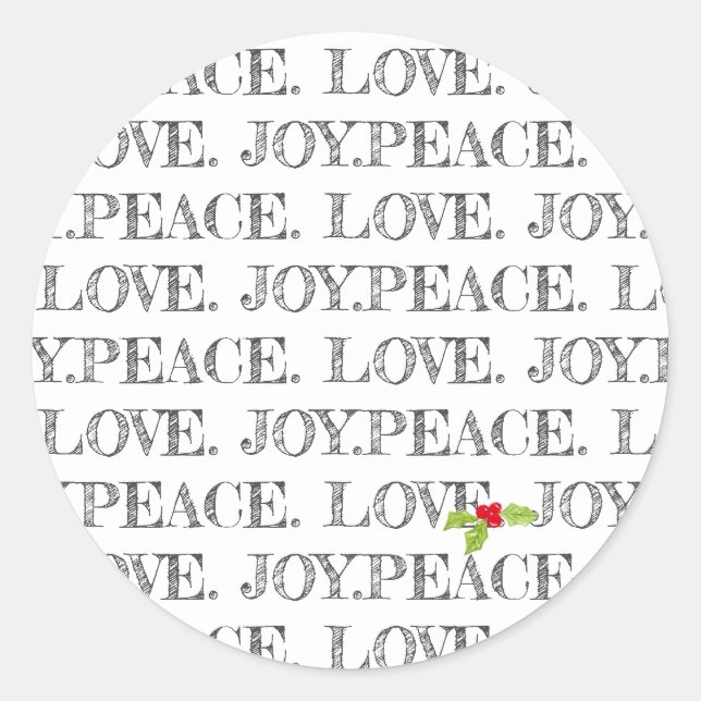 Sticker Rond Holiday Peace Love Joie Christmas Holly Text Fun (Devant)