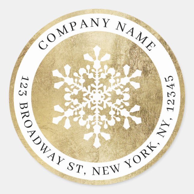 Sticker Rond Holiday snowflacon fausse or société retour adress (Devant)