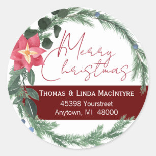 Sticker Rond Holiday Wreath Festive Adresse de retour