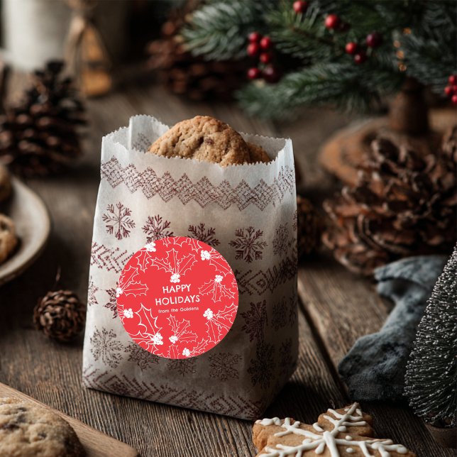 Sticker Rond Holly Berries Noël CUSTOM rouge blanc (Holly Berries Christmas CUSTOM red white Classic Round Sticker
)