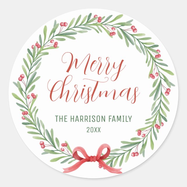 Sticker Rond Holly Berries Wreath Verdure Noël (Devant)