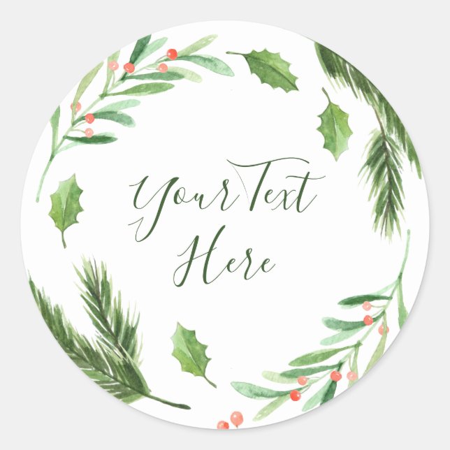 Sticker Rond Holly Berry Folie Aquarelle Noël personnalisé (Devant)
