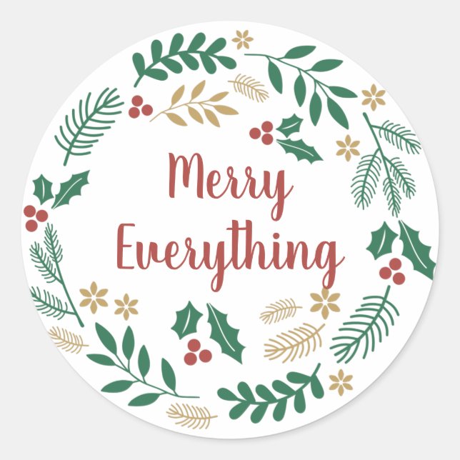 Sticker Rond Holly Berry Pine Wreath Joyeux Tout Vacances C (Devant)