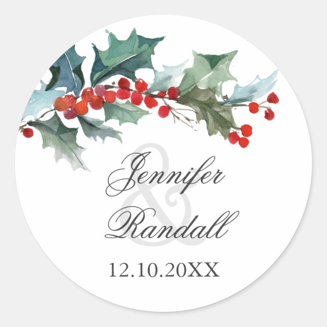 Sticker Rond Holly et Berries Holiday Green (Devant)