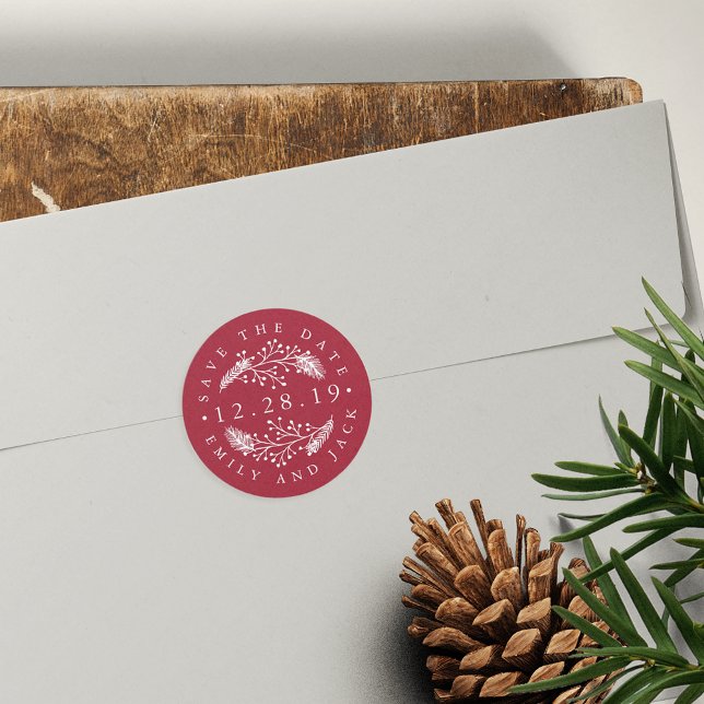 Sticker Rond Holly et Pine | Hiver Enregistrer la date (Créateur téléchargé)