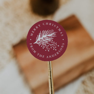 Sticker Rond Holly et Pine   Joyeux Noël personnalisé