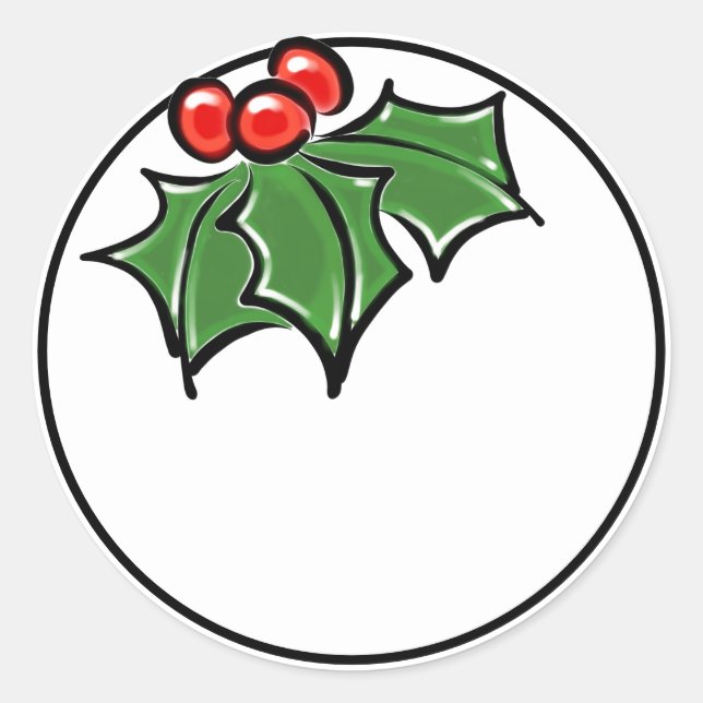 Sticker Rond Holly Feuilles, Holly baies, fun vacances botaniqu (Devant)