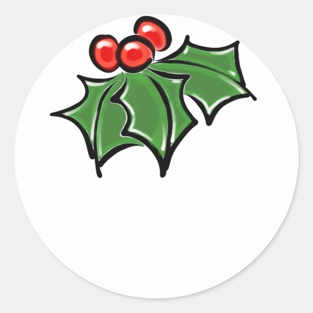Sticker Rond Holly Feuilles, Holly baies, fun vacances botaniqu (Devant)