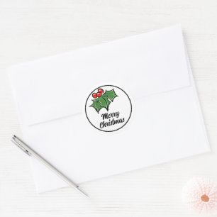 Sticker Rond Holly Feuilles, Holly baies, fun vacances botaniqu