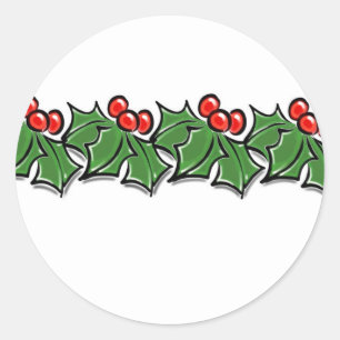 Sticker Rond Holly Feuilles, Holly Berries, couronne de Noël