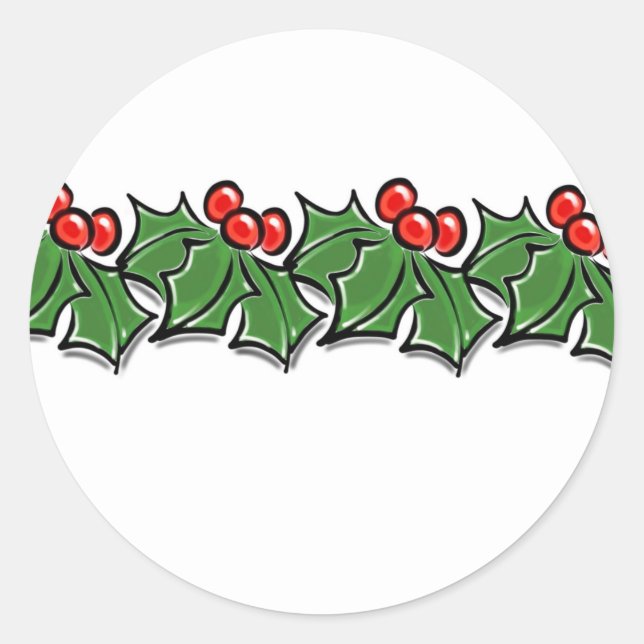 Sticker Rond Holly Feuilles, Holly Berries, couronne de Noël (Devant)