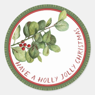 Sticker Rond Holly Jolly Noël Saint français avec baies