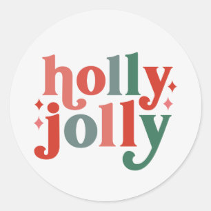 Sticker Rond Holly Jolly - Typographie des Fêtes Rétro