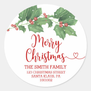 Sticker Rond Holly Wreath Joyeux Noël Adresse de retour