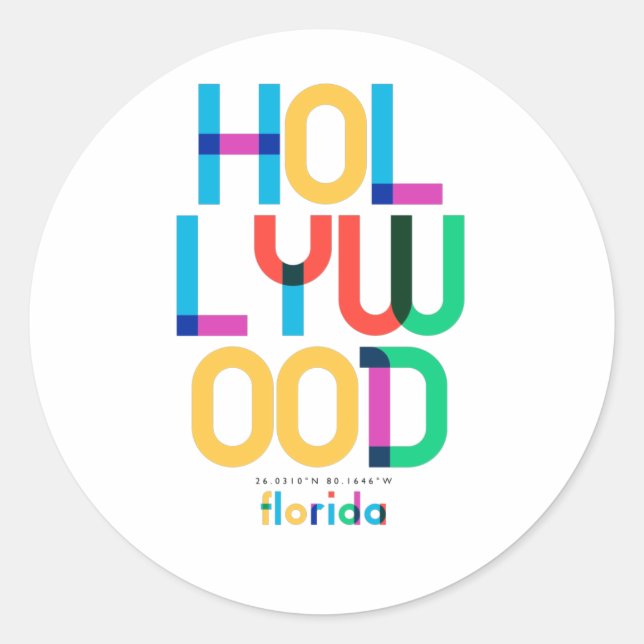 Sticker Rond Hollywood Florida Mid Century, Pop Art, (Devant)