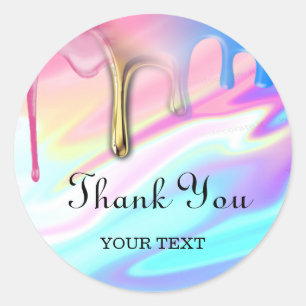 Sticker Rond hologramme licorne gouttes merci