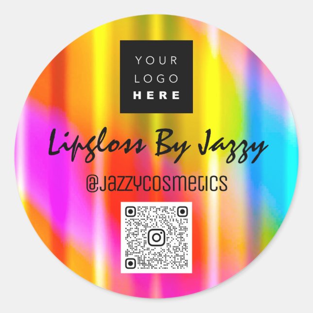 Sticker Rond Holographe d'entreprise Merci Logo QRCode Arc en c (Devant)